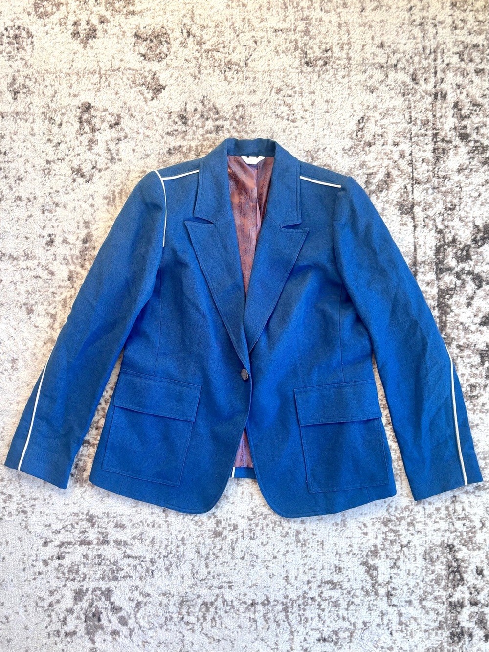 SOSKEN Studios Frankie Linen/Cotton Royal Blue Blazer with White Piping
